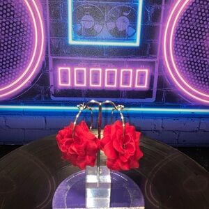 Elegant Red Floral Hoop Earrings